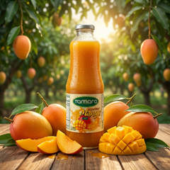 Tamara Mango Nectar 1L tropical juice drink in a clear bottle, showcasing vibrant mango nectar for refreshing tropical flavor.