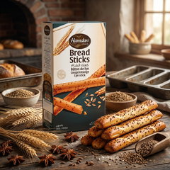 Hamdan Anise Bread Sticks, Ka'ak Al-Sham traditional snack, 14oz, close-up of crispy, golden-brown anise-flavored bread sticks.