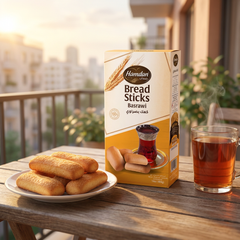 Hamdan Basrawi bread sticks, crispy kaak for tea pairing, 14oz, golden baked snack with sesame seeds and traditional Middle Eastern flavor.