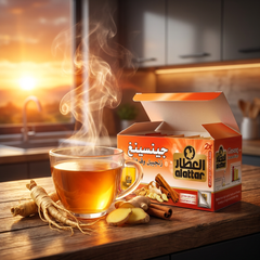 AlAttar Ginseng Drink herbal tea bags with cinnamon and ginger, 20-count box, featuring tea bags with cinnamon and ginger herbs.