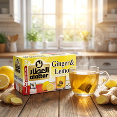 AlAttar Ginger & Lemon Tea boxes, 20 count each, featuring fresh ginger and lemon flavors for wellness and soothing hot drinks.