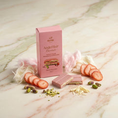 Konak Angel Hair White Chocolate Bar, Strawberry & Pistachio Cotton Candy Filling, Gourmet Turkish Confectionery Gift