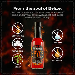 SPYCE Fire Habanero Hot Sauce 5 FL OZ (148 ML) Non-GMO, No MSG, No Sugar, No Filler For Bold Flavor & Heat on Any Meal