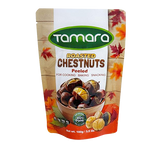Organic peeled roasted chestnuts by Tamara, 100g package, suitable for cooking and snacking, shown in the image.
