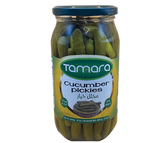 Tamara 1000g jar of natural whole cucumber pickles, crispy gherkins in brine, ideal for snacking or adding flavor to dishes.