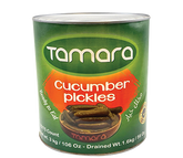 Tamara whole cucumber pickles in a 3kg tin, ready to eat side dish, featuring fresh, crunchy cucumbers preserved in brine.