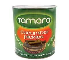 Tamara whole cucumber pickles in a 3kg tin, ready to eat side dish, featuring fresh, crunchy cucumbers preserved in brine.