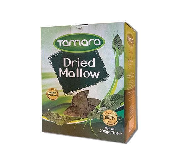 Dried Tamara Mallow leaves in a 200g package, hand-picked for use in stews and herbal teas, from the Tamara brand.