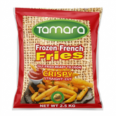 Frozen Tamara French Fries, 5lb crispy straight-cut fries from Tamara brand, ideal for quick meals and snacks.
