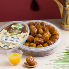 Fresh Summer Valley Sukkari Rutab Dates, premium Saudi Arabian soft dates with caramel flavor, high fiber, non-GMO healthy snack