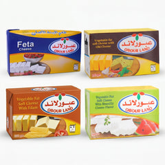 Obour Land premium soft cheese bundle with four flavors: feta, old cheese, bramilly, and edam in 250g packs.