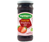 Tamara strawberry jam in a 430g jar, showcasing the country style spread with fresh strawberries and a glossy, delicious appearance.