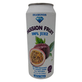 Diamonds Passion Fruit Juice with Pulp in a 16.57 fl oz bottle, showcasing vibrant passion fruit and pulp pieces inside.
