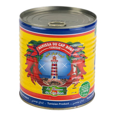 Authentic Tunisian Harissa Du Cap Bon chili paste in a 760g can with red hot peppers, garlic, and spices, spicy Mediterranean condiment
