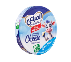 Almarai Sam Meralari spreadable processed cheese 100g snack wedges, eight pieces, creamy cheese with a smooth texture.