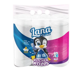 Lana Kitchen Paper Towel 6 Rolls, 3-Ply super absorbent paper towels for home cleaning and kitchen use.