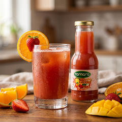 Tamara Cocktail Nectar 250ml mixed fruit juice in a clear bottle with vibrant label, showcasing the refreshing beverage inside.