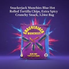 Snackerjack Munchies Blue Hot Rolled Tortilla Chips - Extra Hot Spicy Snack, 3.24oz Bag