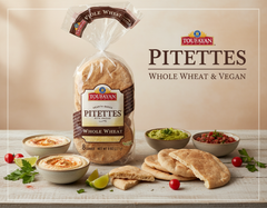 Toufayan Bakeries Whole Wheat Pitettes Pita Bread 8 Loaves 8 oz Hearth Baked Vegan Perfect for Snacks & Dips