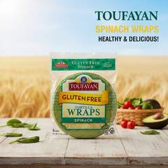 Toufayan Gluten Free Tortilla Wraps 6 Count (11 oz) Spinach Flavor Certified Vegan, Resealable Freshness For Sandwiches, Pinwheels & Meal Prep