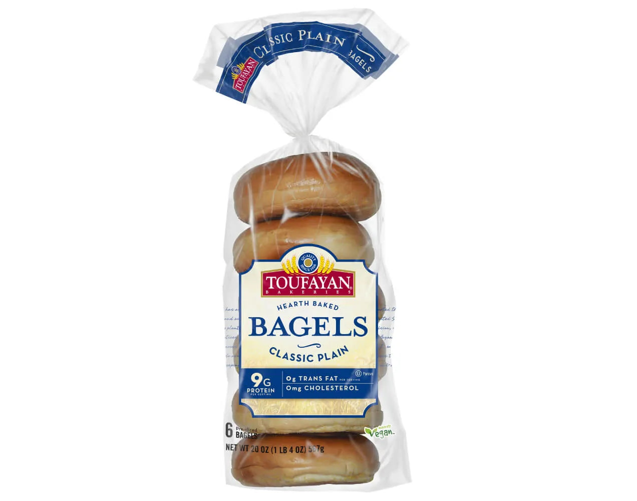 Toufayan Bagels Classic Plain 9G 6 bagels 20oz - SANI-LLC