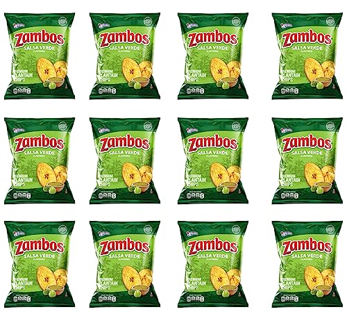 Zambos Plantain Chips – Delicious Plantain Chips with Green Salsa (Tajaditas de Plátano con Salsa Verde), Unique Flavor from Salvajes del Trópico, plantain chip - 5.3 ounces (150g) (pack 12) - SANI-LLC