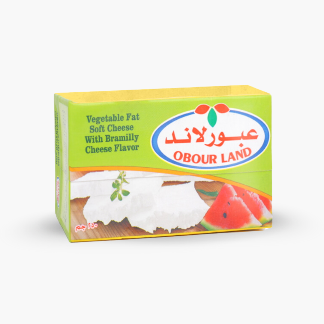 Obour Land Vegetable Fat soft white cheese with creamy texture, ideal for sandwiches and Mediterranean salads, 250g package.