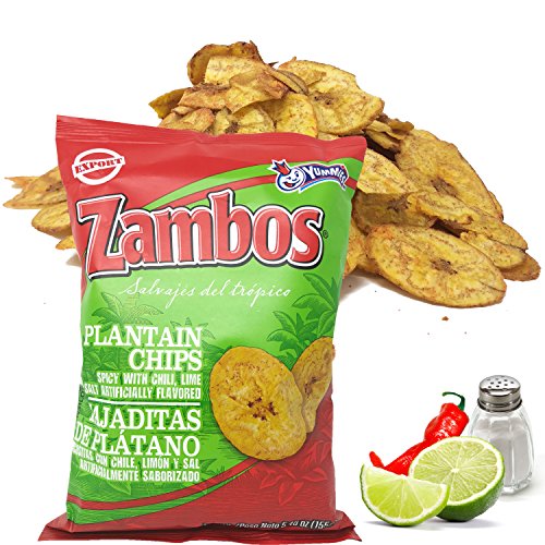 Zambos Plantain Chips: Spicy with Chili,Lime and Salt (Tajaditas de Plátano con Chile + Limón y Sal) Crunchy with spicy taste that many like | Salvajes del Trópico | 5.46 ounces (155grams) - SANI-LLC