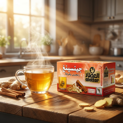 AlAttar Ginseng Drink herbal tea bags with cinnamon and ginger, 20 count, showcasing the tea bags and packaging.