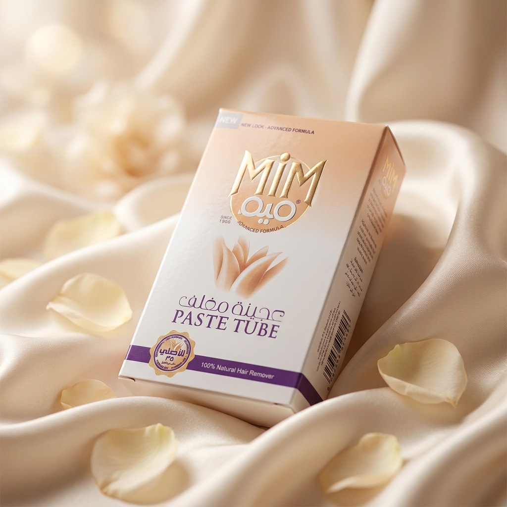MIM Hair Removal Paste 90g tube with natural formula for smooth skin, shown in a close-up view of the product tube.