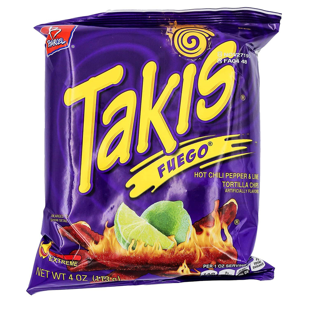 Barcel Takis Fuego 4 oz Hot Chili Pepper & Lime Flavored Rolled Tortilla Chips - SANI-LLC