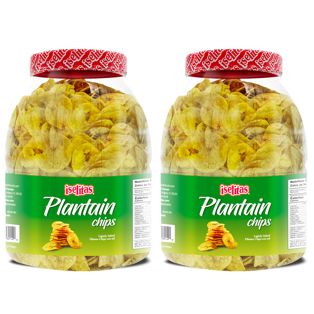 Iselitas | Plantain Salted Party Size Jar| Thin & Crispy |Light Salted - Plantains Sweet Party Size Jar | Sweet Plantain Chips | 2 Jars |22.93OZ (650g) - SANI-LLC