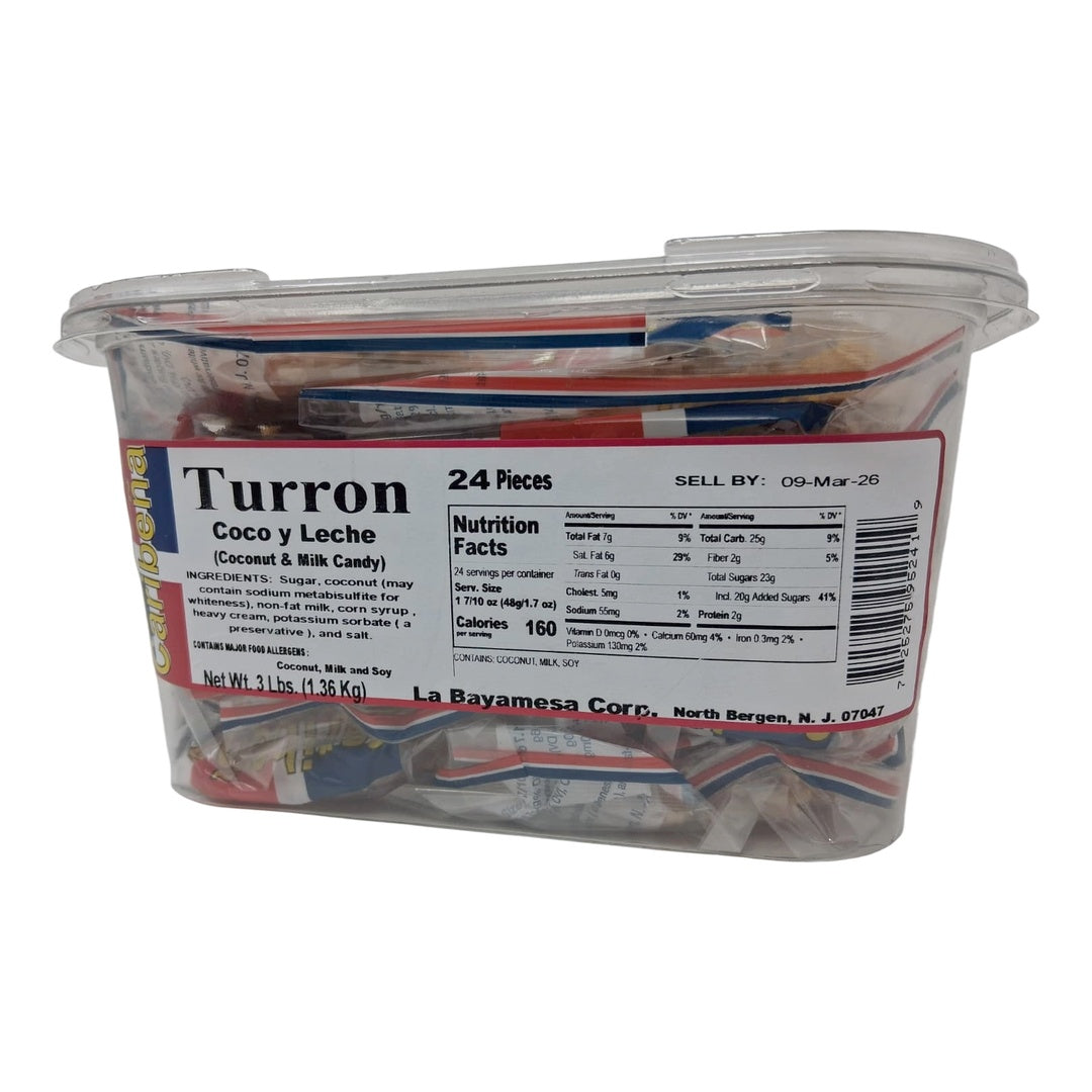 Caribeña Turron Coco y Leche Candy 24 Pieces (3 Lbs) Authentic Tropical Flavor Chewy Coconut Treat Perfect for Sharing & Snacking - SANI-LLC