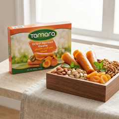 Tamara dried apricot paste and fruit leather sheet in a 400g package, showcasing the natural apricot product from Qamar al-Din.