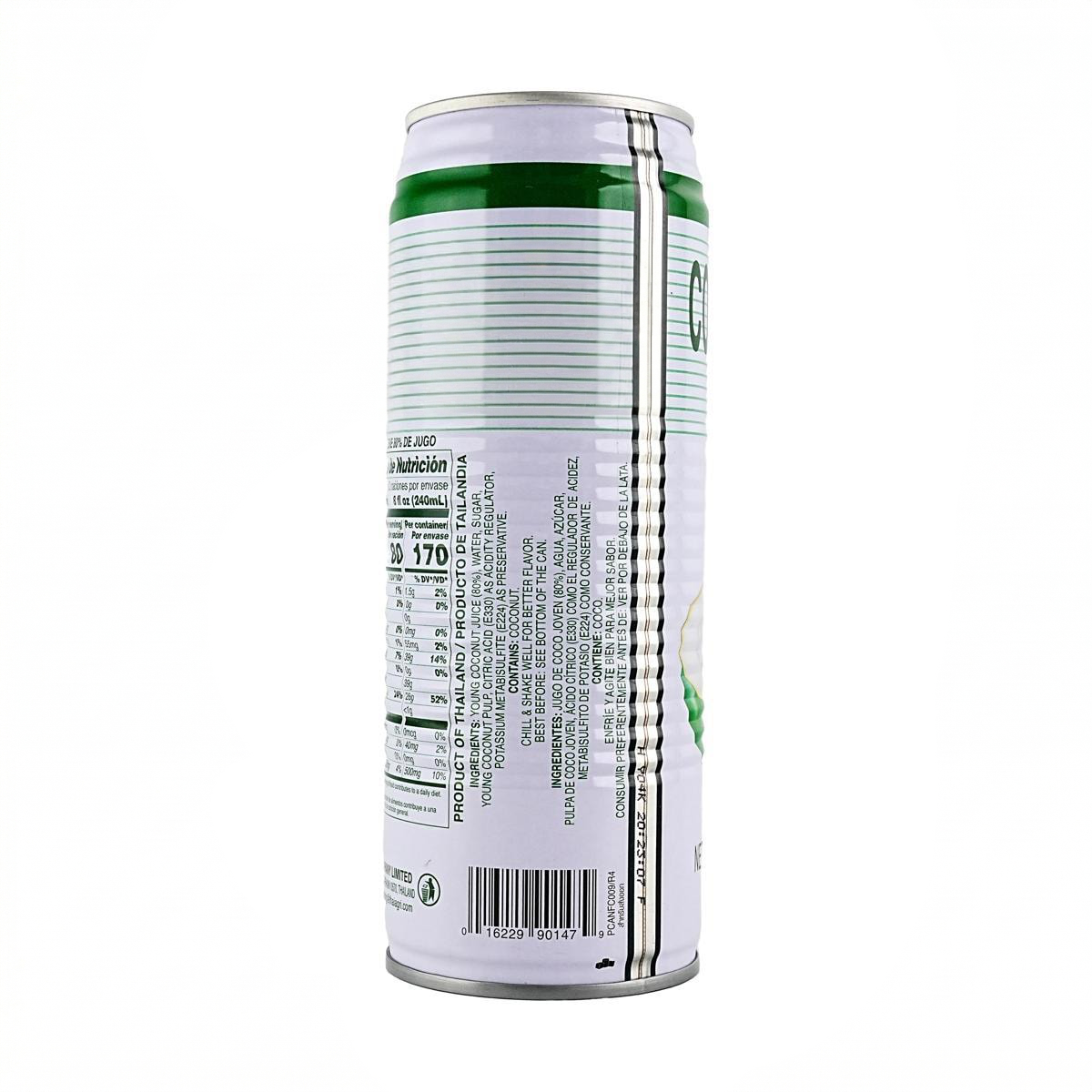 FOCO coconut juice can with young coconut pulp, 17.6 fl oz, showcasing the refreshing Thai beverage with natural hydration and high potassium