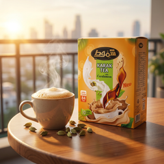 Shammout Karak Tea sticks with cardamom and instant milk tea, three packs shown in the image, ideal for flavorful traditional tea.