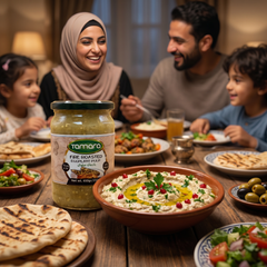 Tamara fire-roasted eggplant pulp in a jar, ready-to-eat smoked puree, 650g, for use in cooking and spreading.