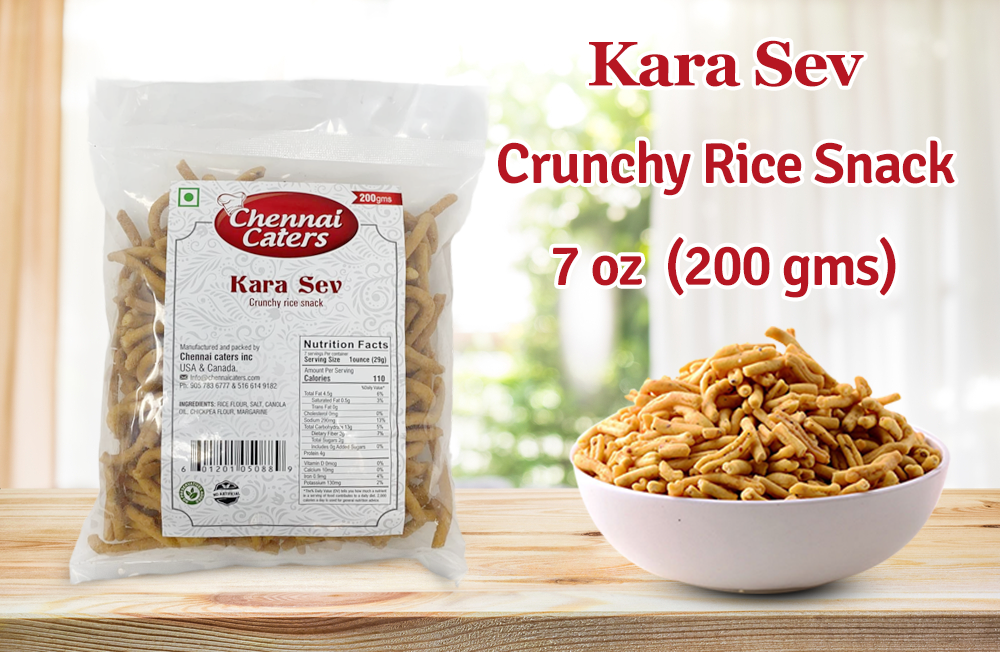 Snacks Chennai Caters: Kara Sev: Crunchy rice snack / Masala Peanuts: Peanuts covered with spices / Madras Mixture: Spicy treats and Chatpata Namkeen / Mullu Murukku (CHAKLI) | Each bag (200g) - SANI-LLC