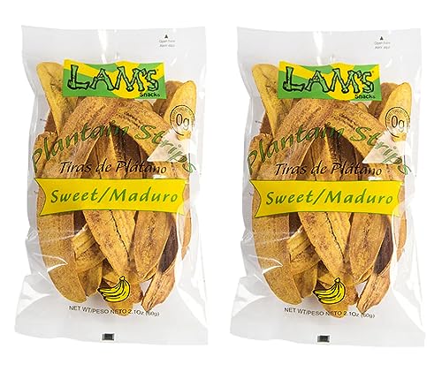 Lam's Plantain strips| Vegetable snacks| Healthy snacks| Gluten Free | Banana Chips (Sweet/Maduro) |All Natural|2.1oz|60g - SANI-LLC