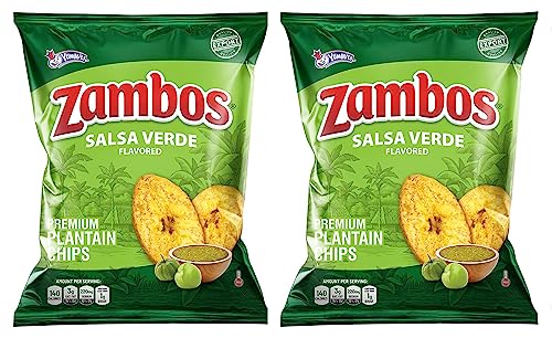 Zambos Plantain Chips – Delicious Plantain Chips with Green Salsa (Tajaditas de Plátano con Salsa Verde). Unique Flavor from Salvajes del Trópico, plantain chip - 5.3 ounces (150grams) (pack 02) - SANI-LLC