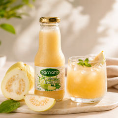 Tamara Guava Nectar 250ml tropical drink in a clear plastic bottle, showcasing the vibrant guava fruit on the label.