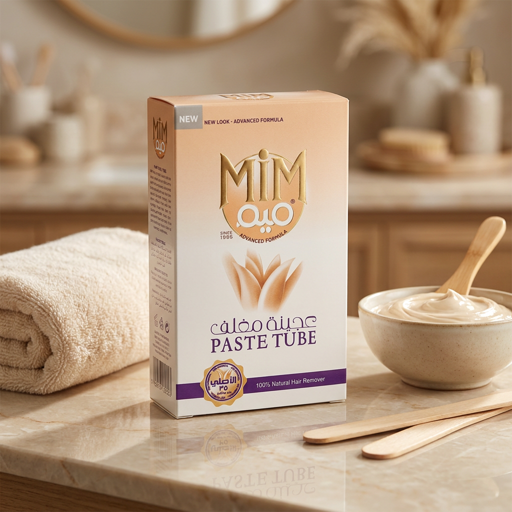 MIM Hair Removal Paste 90g tube with natural formula for smooth skin, shown in a close-up on a white background.