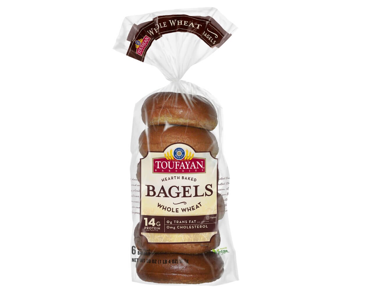 Toufayan Bakeries - Whole Wheat Bagels 20oz 6 Bagels | 12g Protein | 7g Fiber | Naturally Vegan | Cholesterol Free | Dairy Free | Egg Free - SANI-LLC