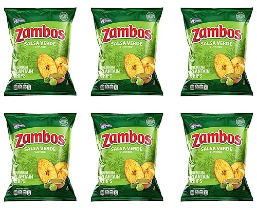 Zambos Plantain Chips – Delicious Plantain Chips with Green Salsa (Tajaditas de Plátano con Salsa Verde), Unique Flavor from Salvajes del Trópico, plantain chip - 5.3 ounces (150g) (pack 06) - SANI-LLC