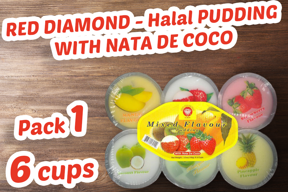 RED DIAMOND Halal Ø­Ù„Ø§Ù„ PUDDING WITH NATA DE COCO (Product of Malaysia) / 6cups-3.5oz (100g) - SANI-LLC