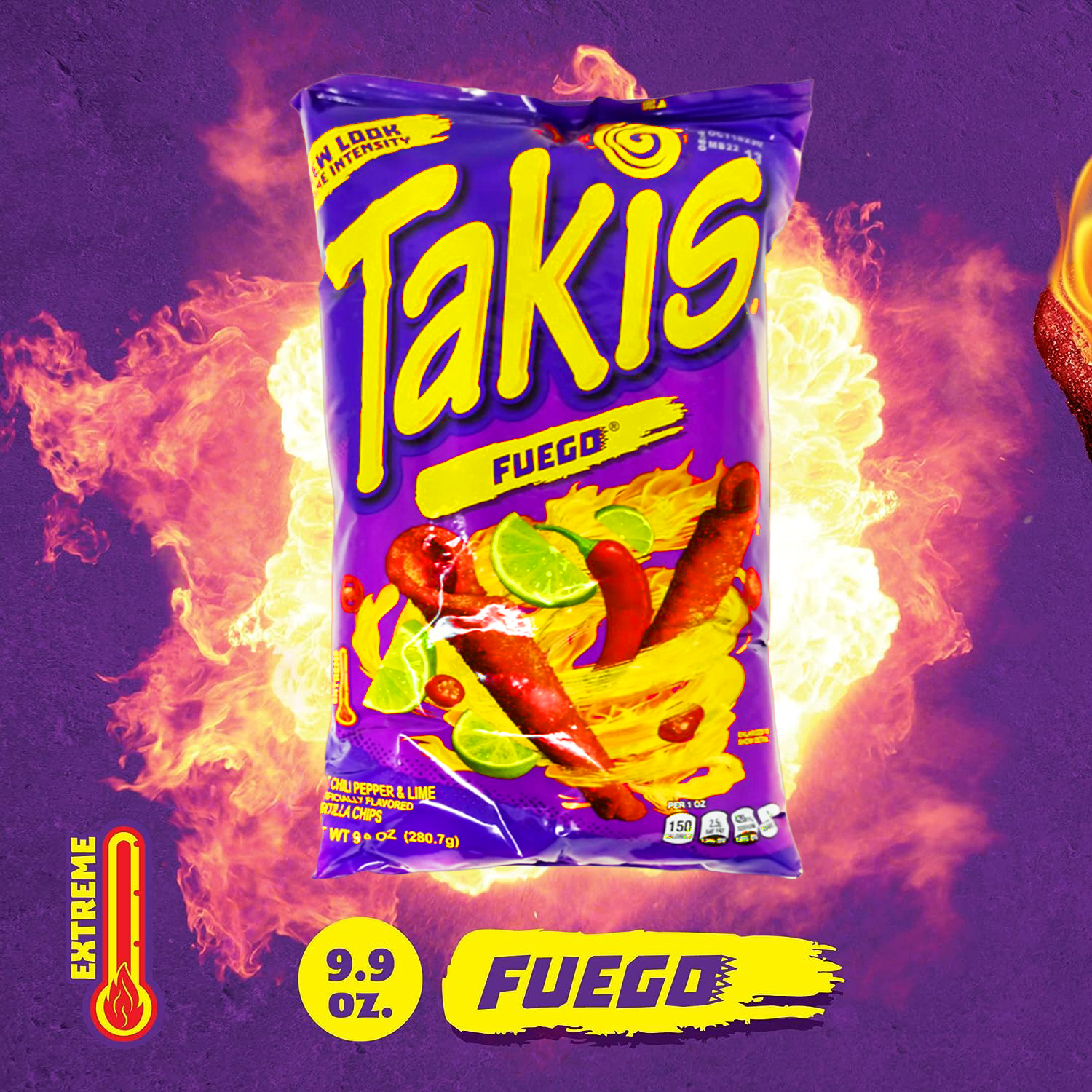 Barcel, Takis Fuego Hot Chili Pepper & Lime Flavored Corn Tortilla Chips Snacks 9.9 oz - SANI-LLC