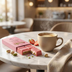 Konak Angel Hair White Chocolate Bar, Strawberry & Pistachio Cotton Candy Filling, Gourmet Turkish Confectionery Gift