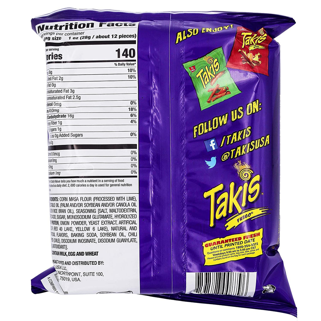 takis fuego nutrition label