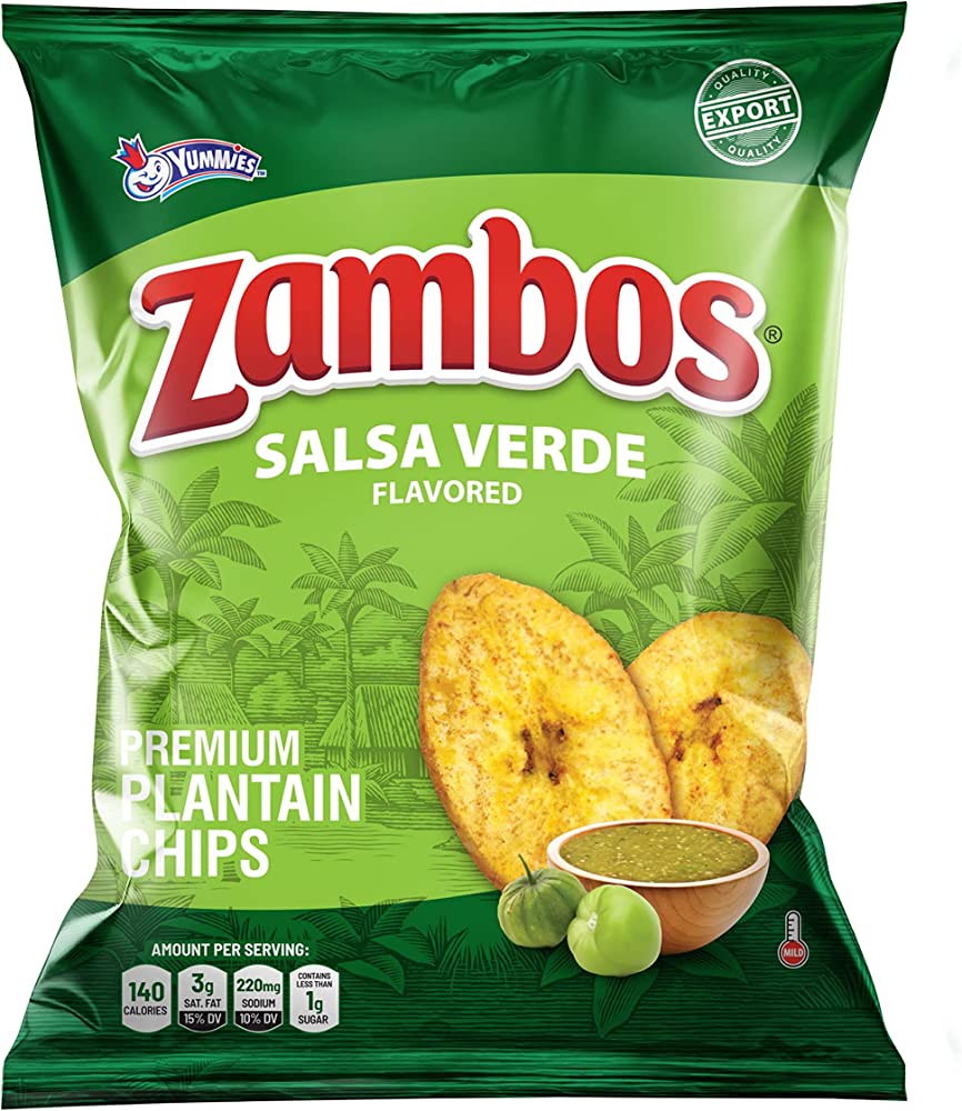 Zambos Plantain Chips – Delicious Plantain Chips with Green Salsa (Tajaditas de Plátano con Salsa Verde), Unique Flavor from Salvajes del Trópico, plantain chip 5.29oz (150g)