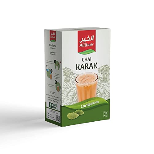 Karak Tea Cardamom Tea, Chai Tea Latte Alkhair karak tea with Cardamom Instant Chai Tea Masala, Chai Tea sachets leaves, carefully selected with milk | 240gm | 12 sachets, 20 grams. - SANI-LLC